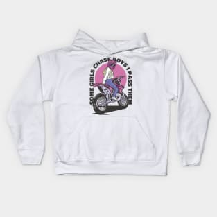 Motorcycle Girl with Helmet Kids Hoodie